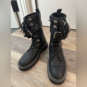 Twin-Set Black Moto Boots with Silver Accents